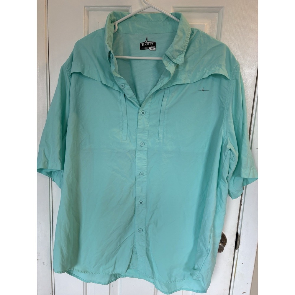 Habit XL Light Blue Short Sleeve Fishing Shirt UV Protection Button-Down Mesh